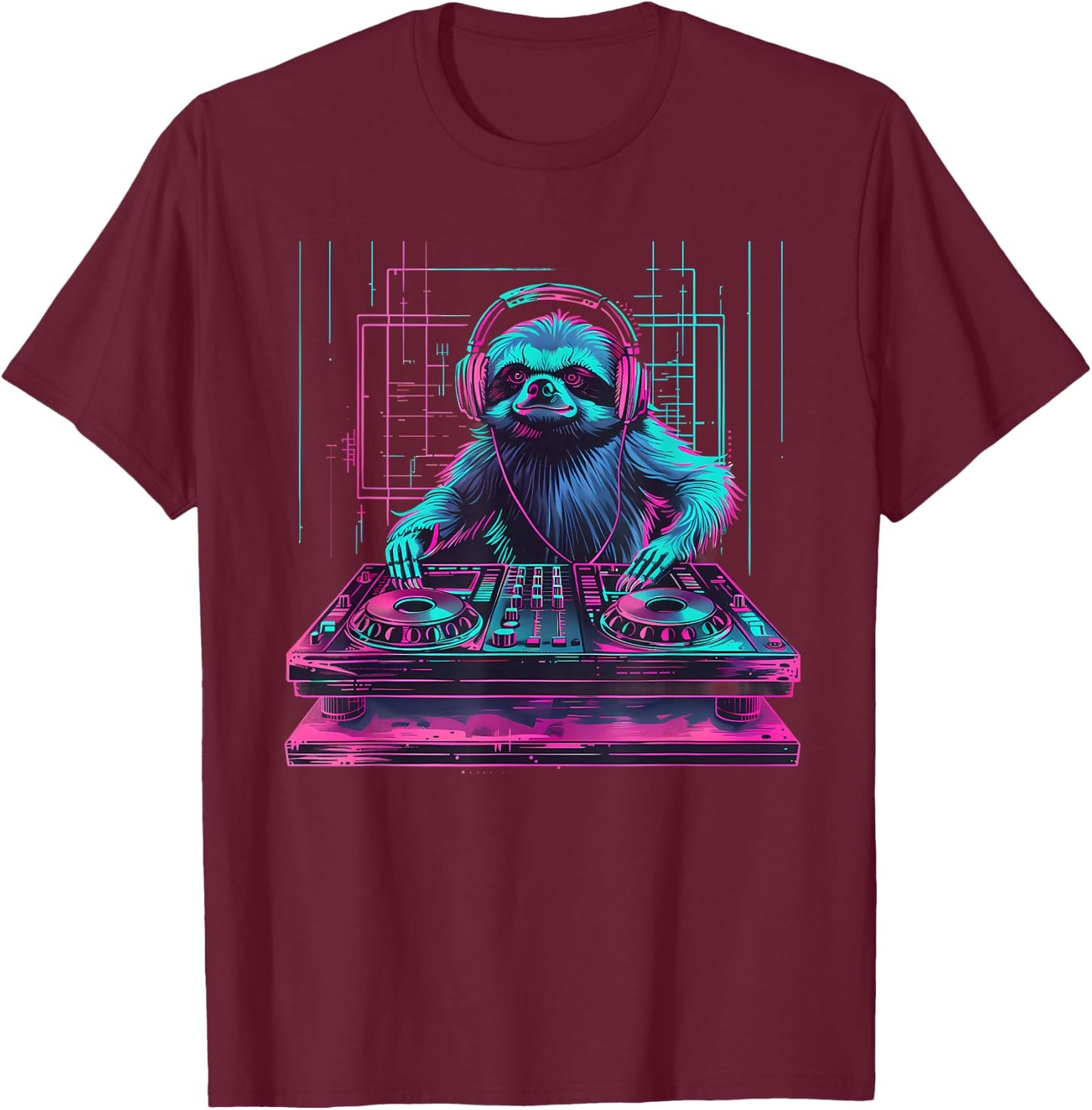 Sloth DJ House Techno EDM Music Producer Turntable DJ Sloth T-Shirt - T-Shirt | Maroon