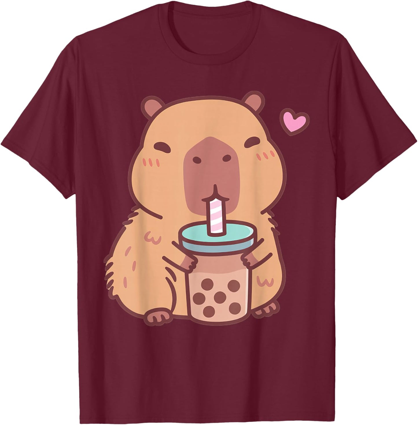Cute Capybara Kawaii Anime Drinking Bubble Tea Lover Girls T-Shirt - T-Shirt | Maroon