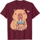 Cute Capybara Kawaii Anime Drinking Bubble Tea Lover Girls T-Shirt - T-Shirt | Maroon