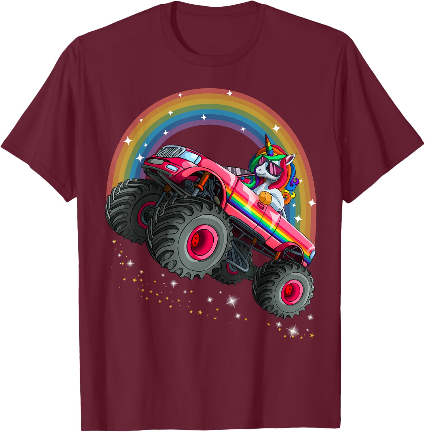Monster Truck Unicorn Birthday Shirt Magical Party Girl Gift T-Shirt - T-Shirt | Maroon