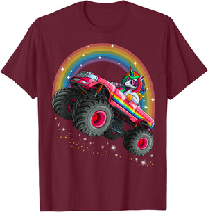 Monster Truck Unicorn Birthday Shirt Magical Party Girl Gift T-Shirt - T-Shirt | Maroon