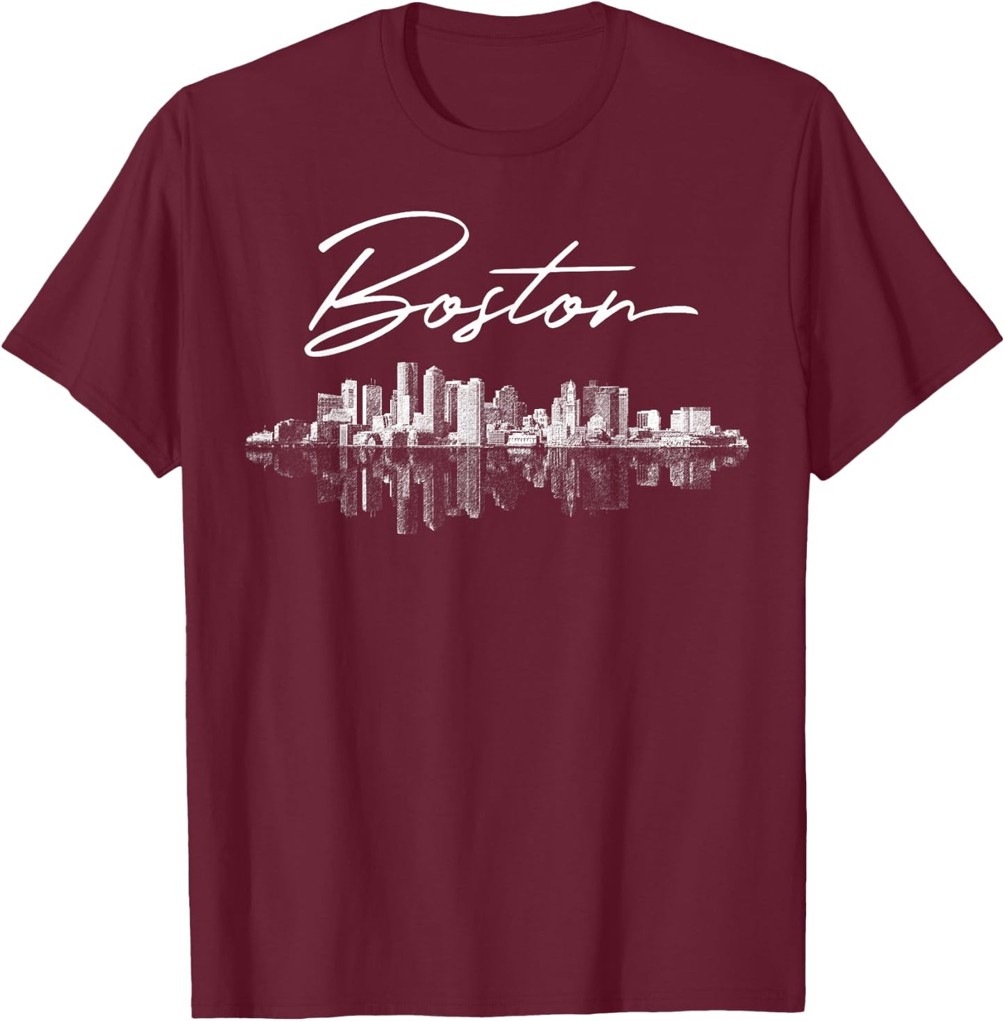 Boston Skyline Men Girls & Boys T-Shirt - T-Shirt | Maroon