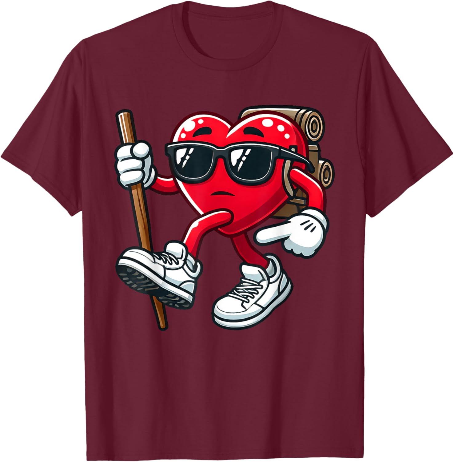 Cute Valentine's Day Hiking Heart Toddler Kids February 14th T-Shirt - T-Shirt | Maroon