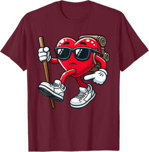 Cute Valentine's Day Hiking Heart Toddler Kids February 14th T-Shirt - T-Shirt | Maroon