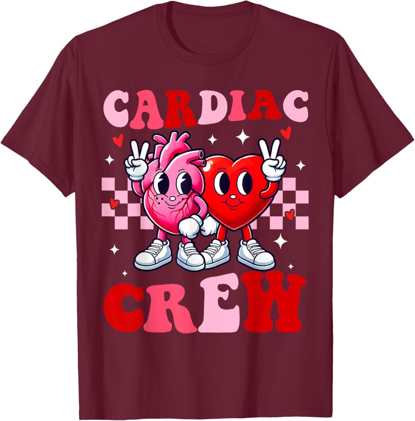 Retro Cardiac Crew Nurse Valentine's Day for Cardiac Nurses T-Shirt - T-Shirt | Maroon