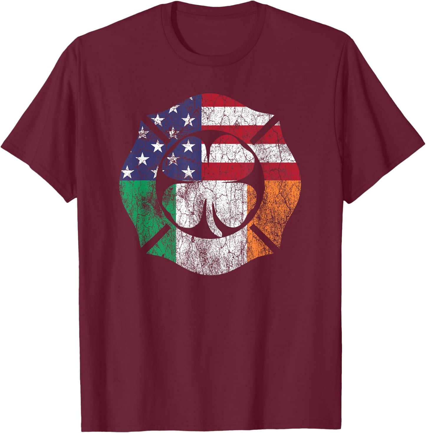 Firefighter St Patricks Day Irish American Flag Shamrock Women Men T-Shirt - T-Shirt | Maroon