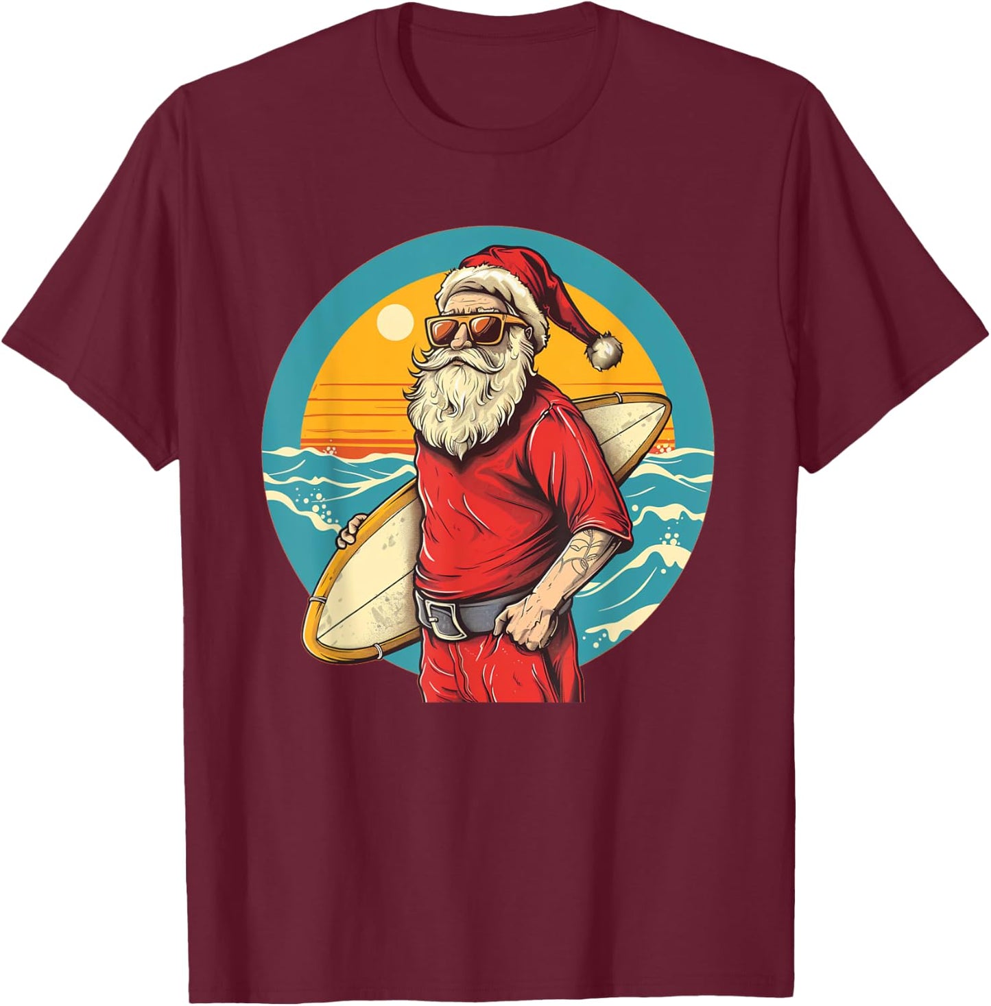 Nice surfing Santa Costume for Surfboards and Beach Lovers Men Women Kids T-Shirt - T-Shirt | Maroon