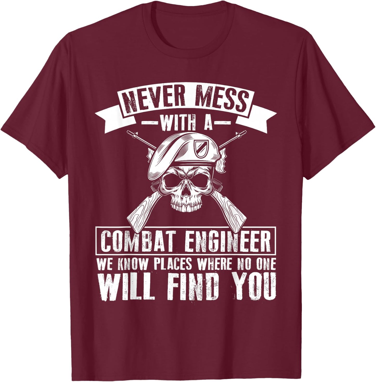 Combat Engineering Badge US Military Combat Engineer T-Shirt - T-Shirt | Maroon