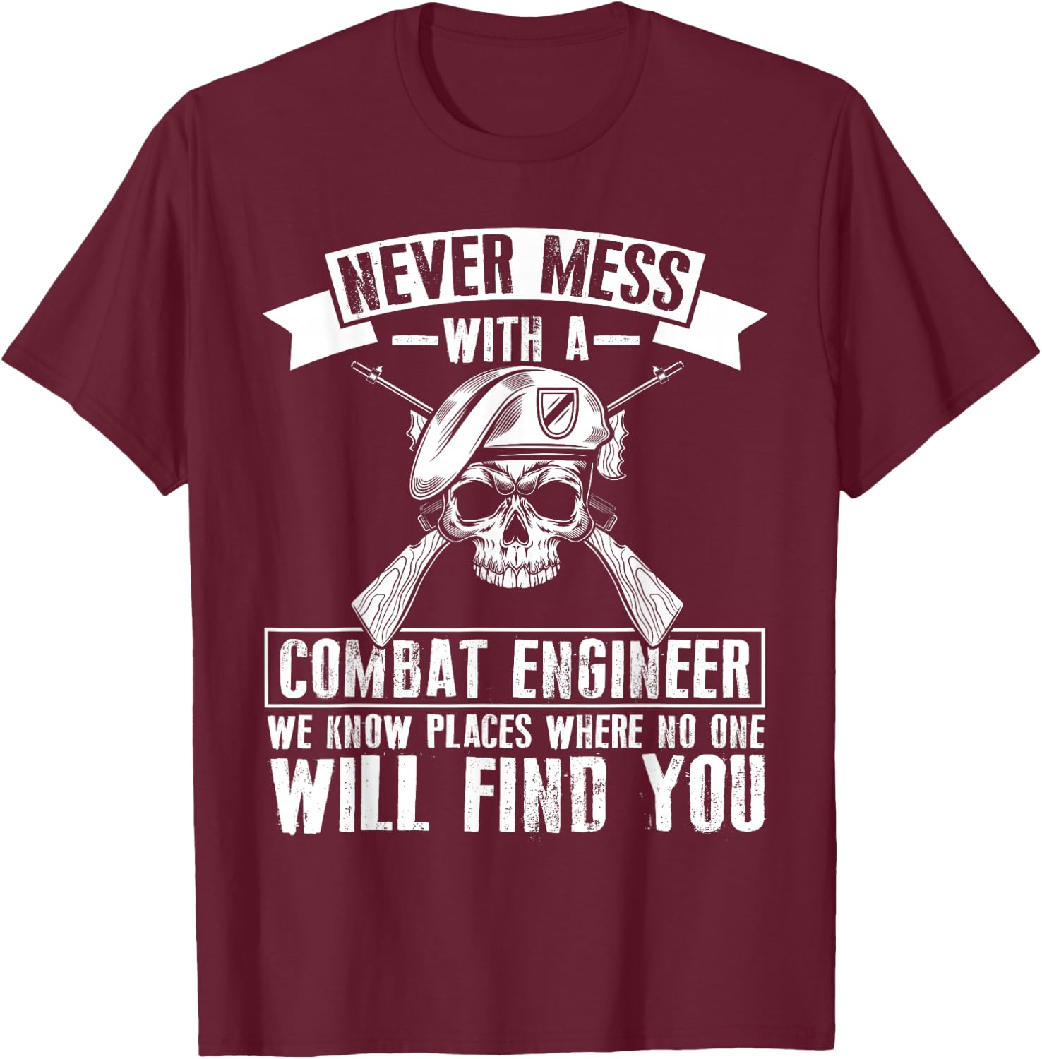 Combat Engineering Badge US Military Combat Engineer T-Shirt - T-Shirt | Maroon
