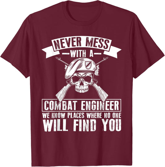 Combat Engineering Badge US Military Combat Engineer T-Shirt - T-Shirt | Maroon
