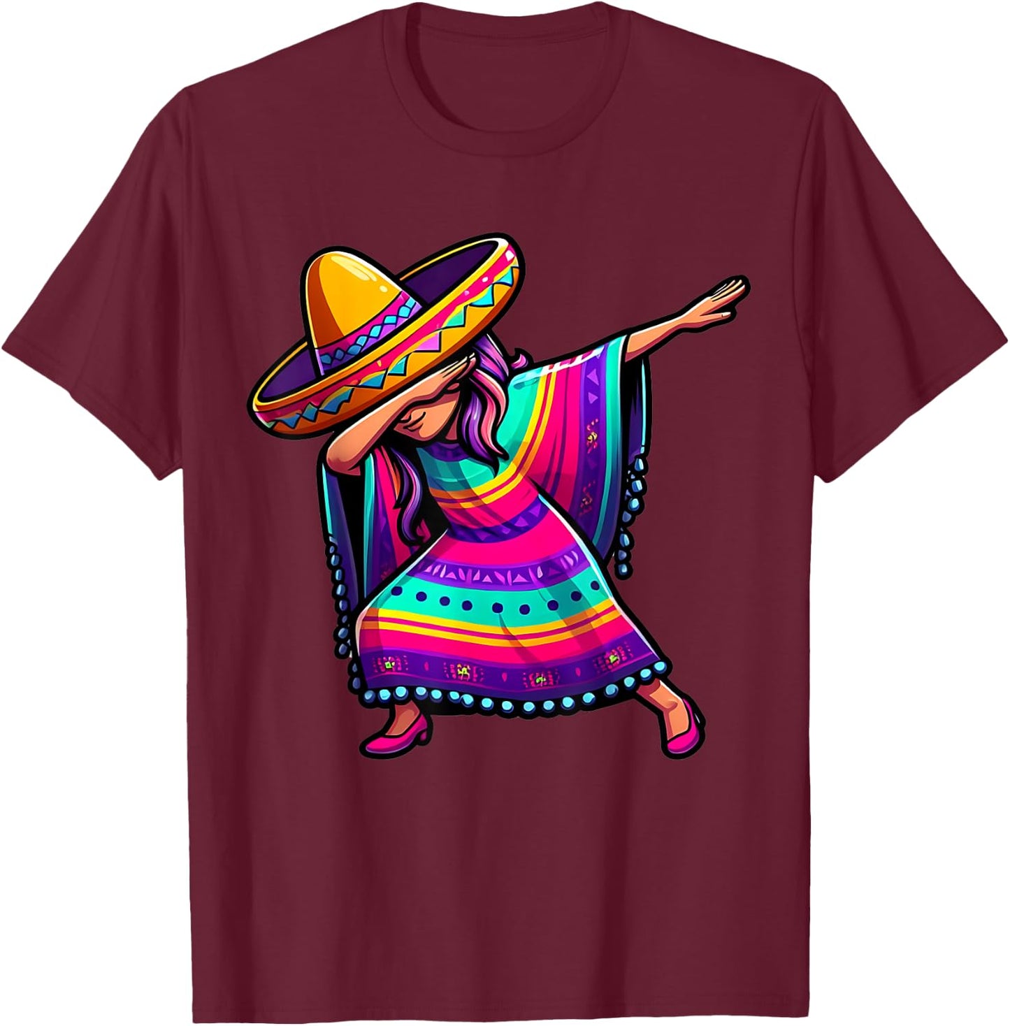Dabbing Mexican Poncho Cinco de Mayo Mexican Fiesta Party T-Shirt - T-Shirt | Maroon