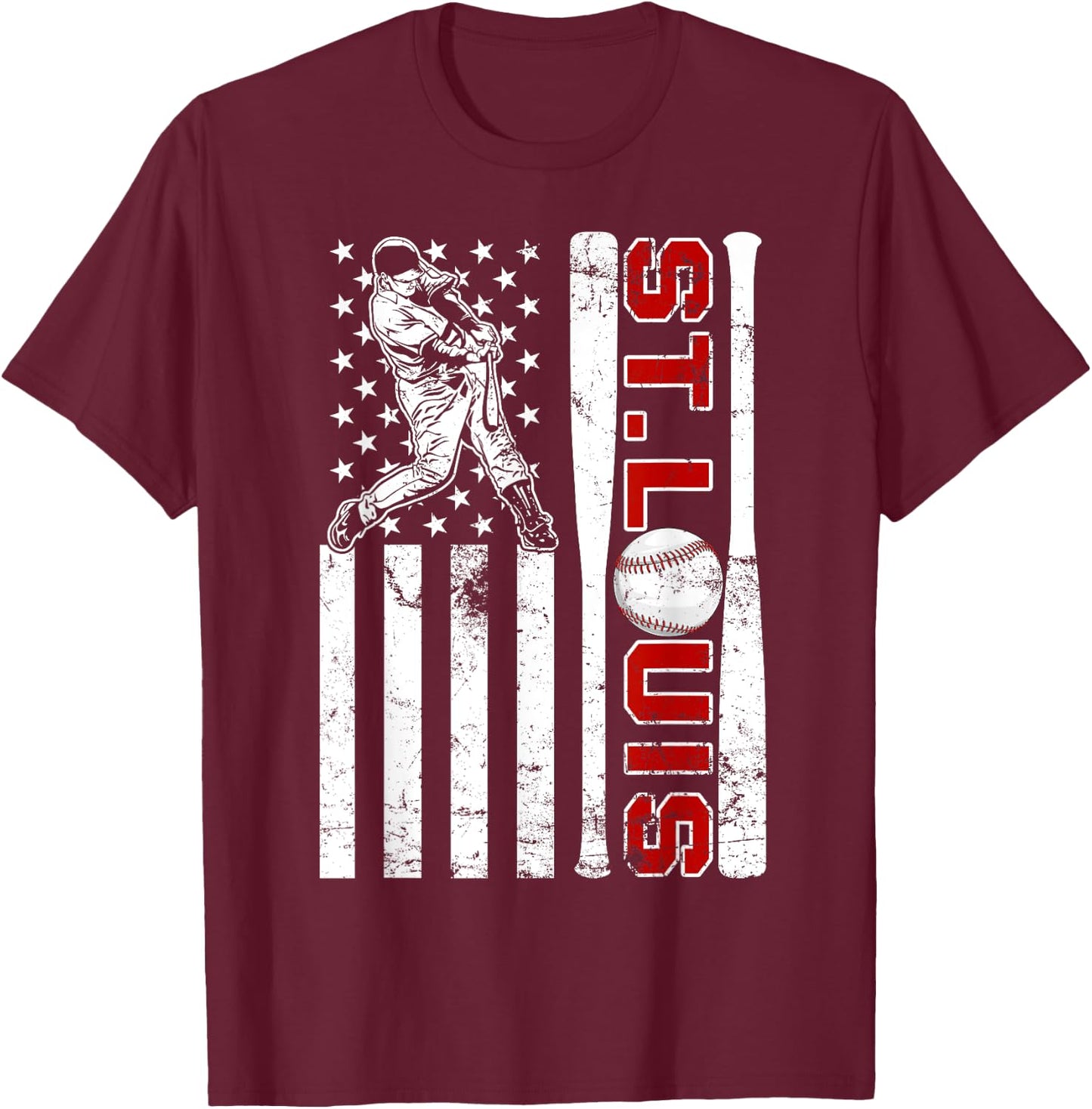St. Louis Retro Baseball Lover US Flag Met At Game Day Boys T-Shirt - T-Shirt | Maroon