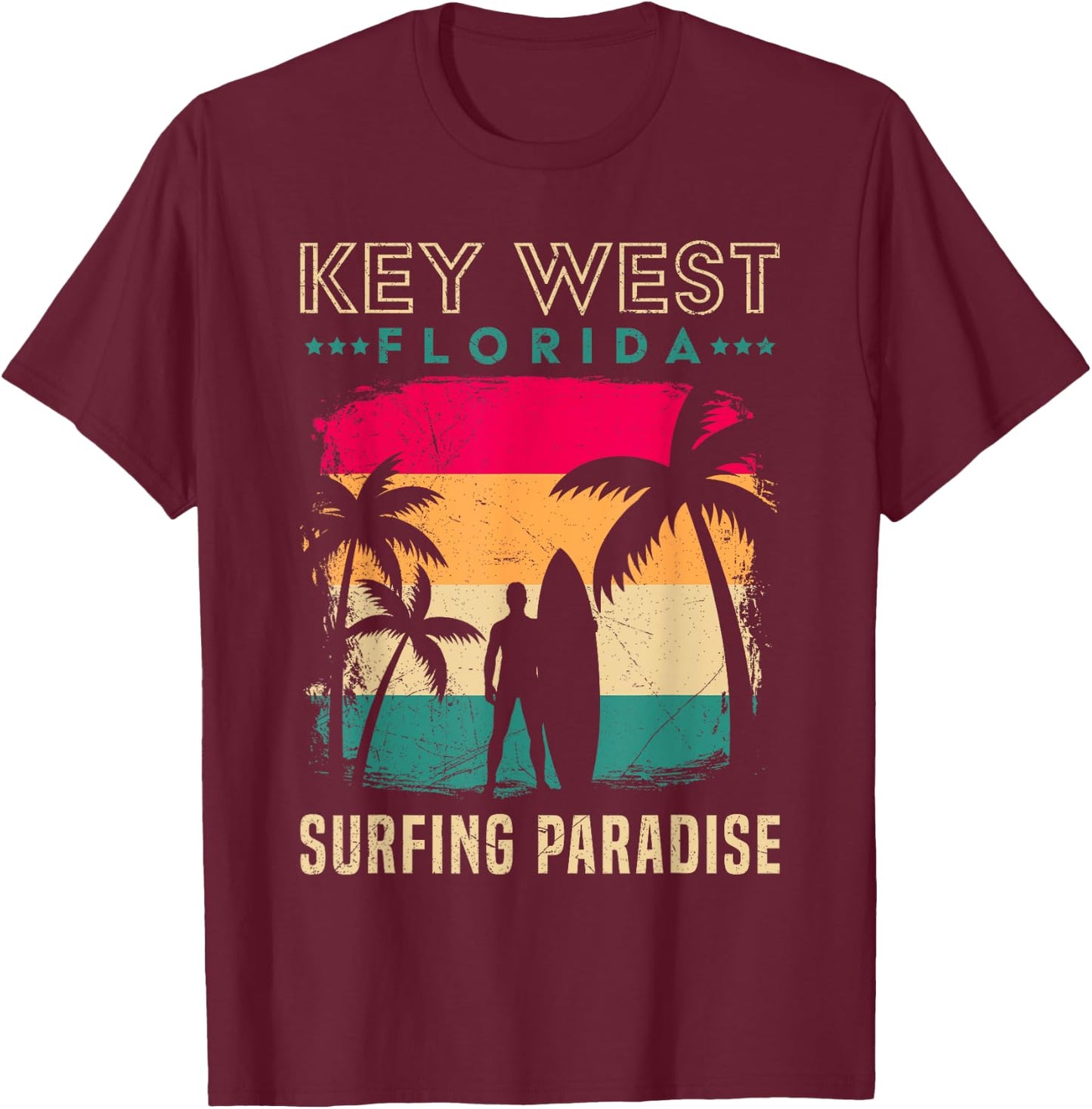 KEY-WEST FLORIDA SURFING PARADISE Vintage West Keys T-Shirt - T-Shirt | Maroon