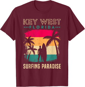 KEY-WEST FLORIDA SURFING PARADISE Vintage West Keys T-Shirt - T-Shirt | Maroon