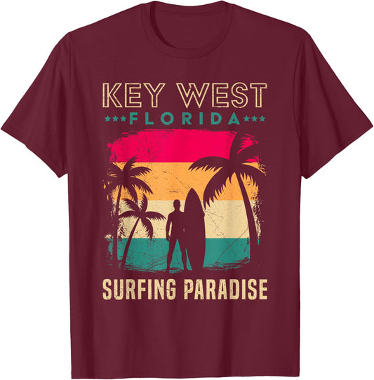 KEY-WEST FLORIDA SURFING PARADISE Vintage West Keys T-Shirt - T-Shirt | Maroon