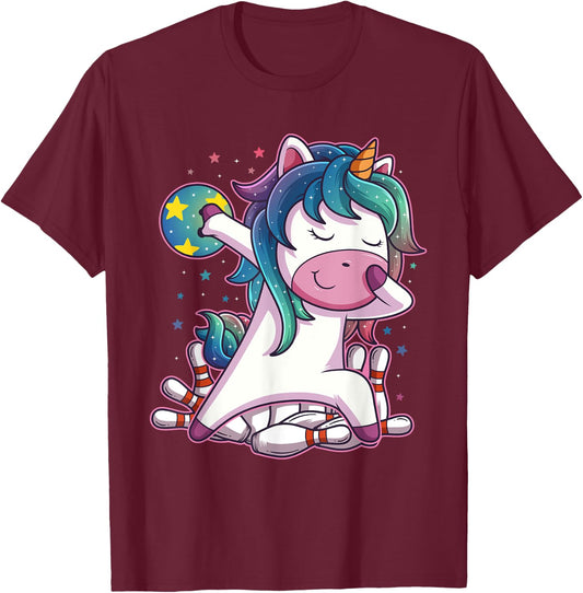 Polka Dot Unicorn Bowling Birthday Party for Girls T-Shirt - T-Shirt | Maroon