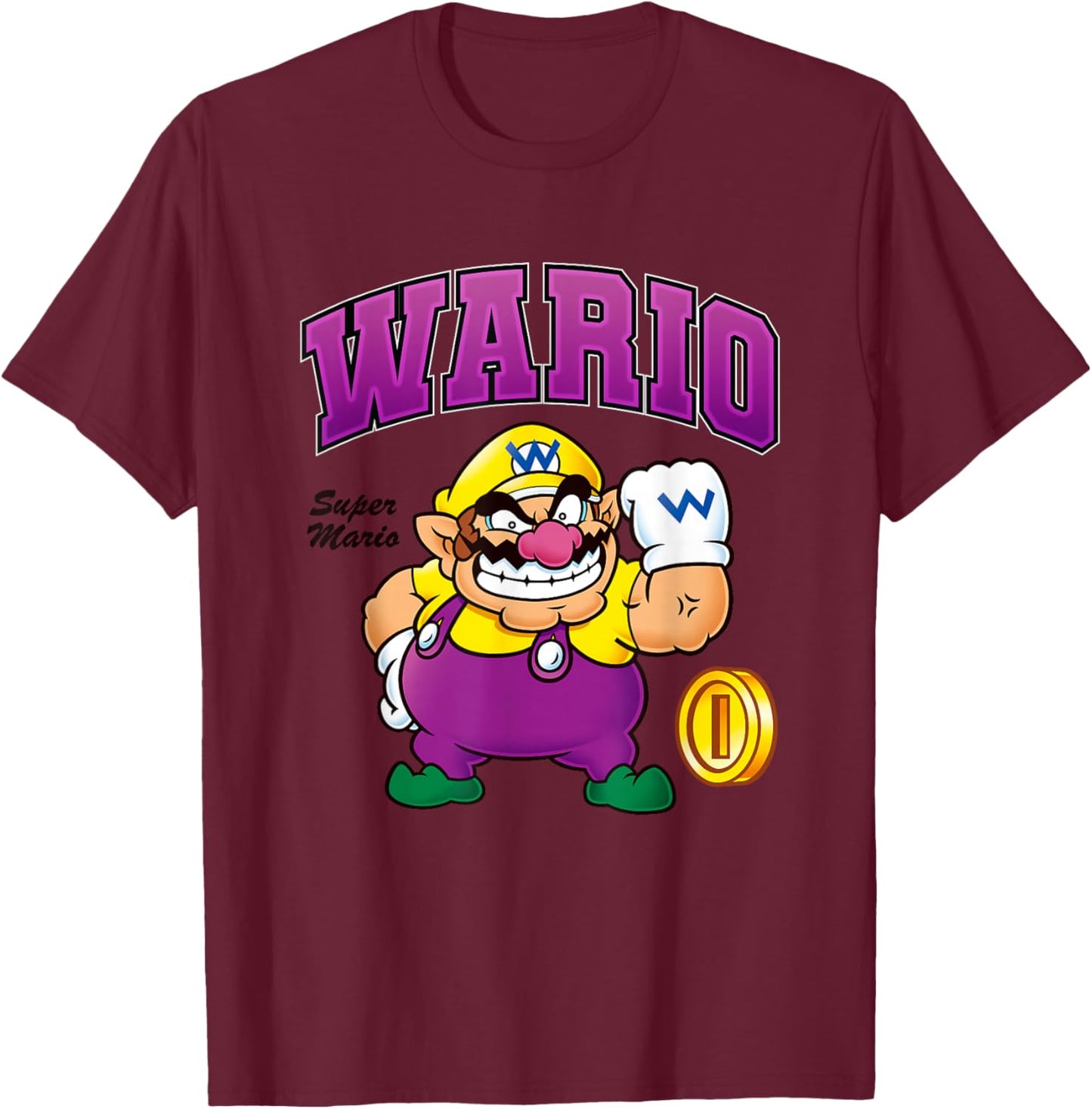 Super Mario Bros Wario Big Character Portrait T-Shirt - T-Shirt | Maroon