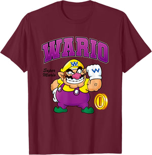 Super Mario Bros Wario Big Character Portrait T-Shirt - T-Shirt | Maroon