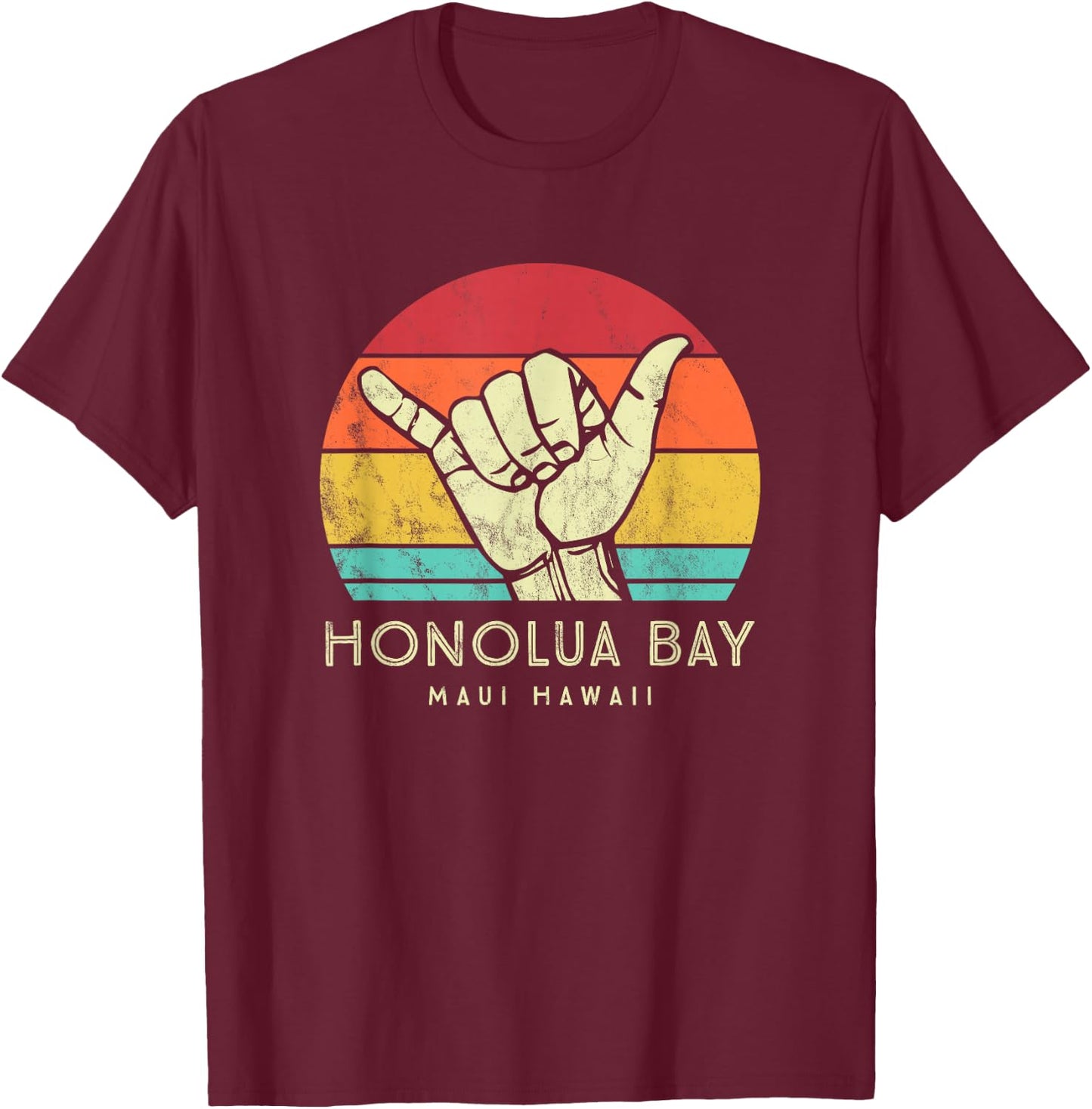 Honolua Bay Shaka. Surf hand retro hawaiian T-Shirt - T-Shirt | Maroon