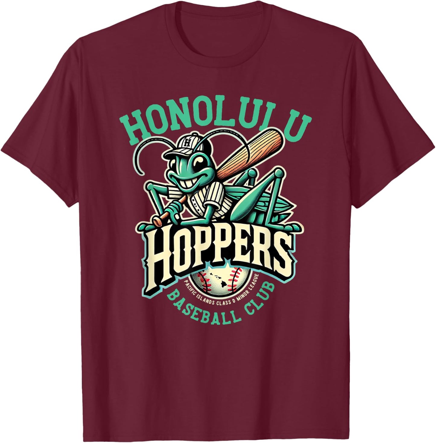 Honolulu Hoppers Retro Minor League Baseball Team T-Shirt - T-Shirt | Maroon