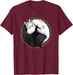 Wolf Shirts, Yin Yang Wolves Animal Gift T-Shirt - T-Shirt | Maroon