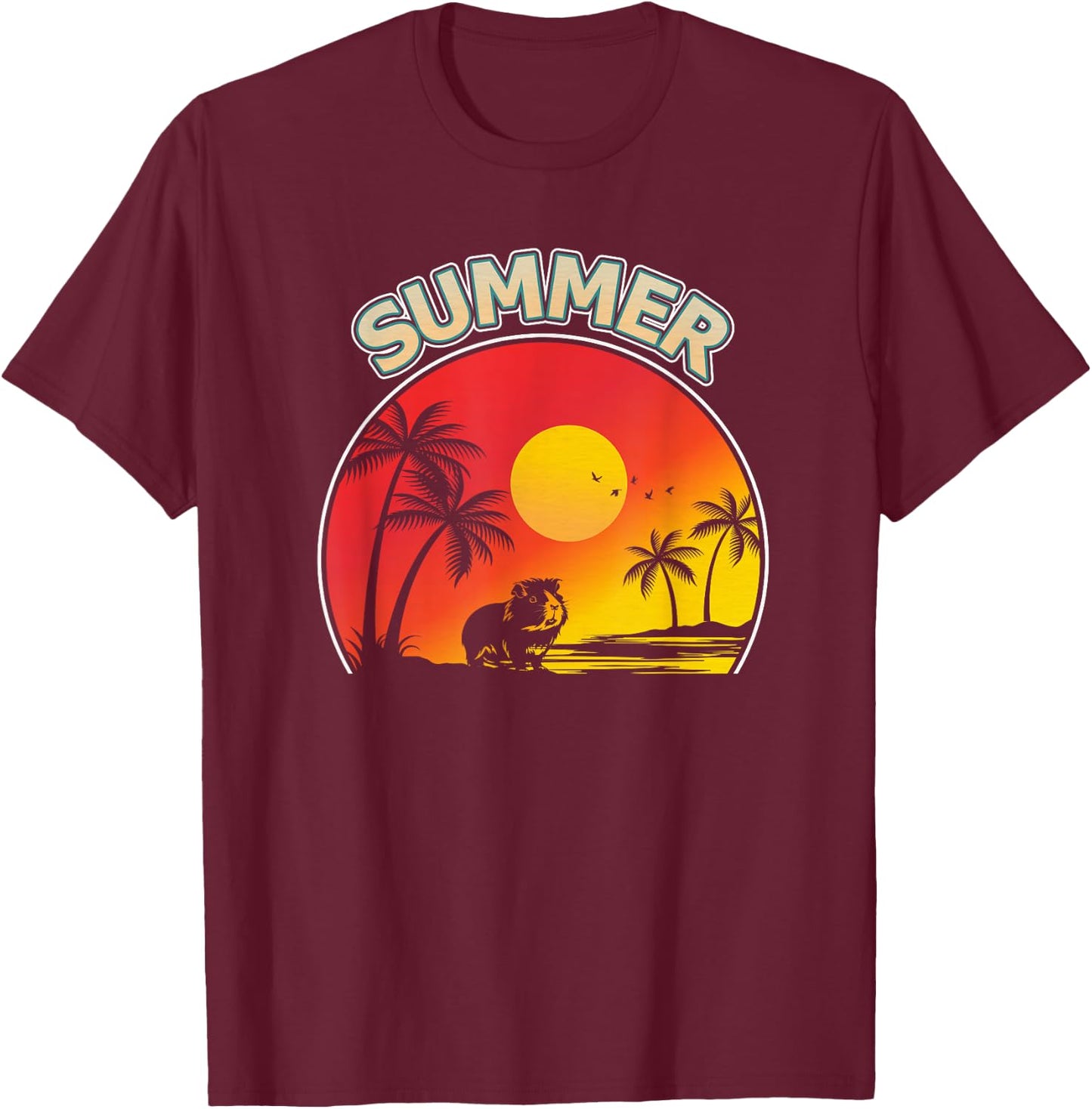 Palm Tree With Guinea Pig Beach Holiday Summer Vacation Women Kids T-Shirt - T-Shirt | Maroon