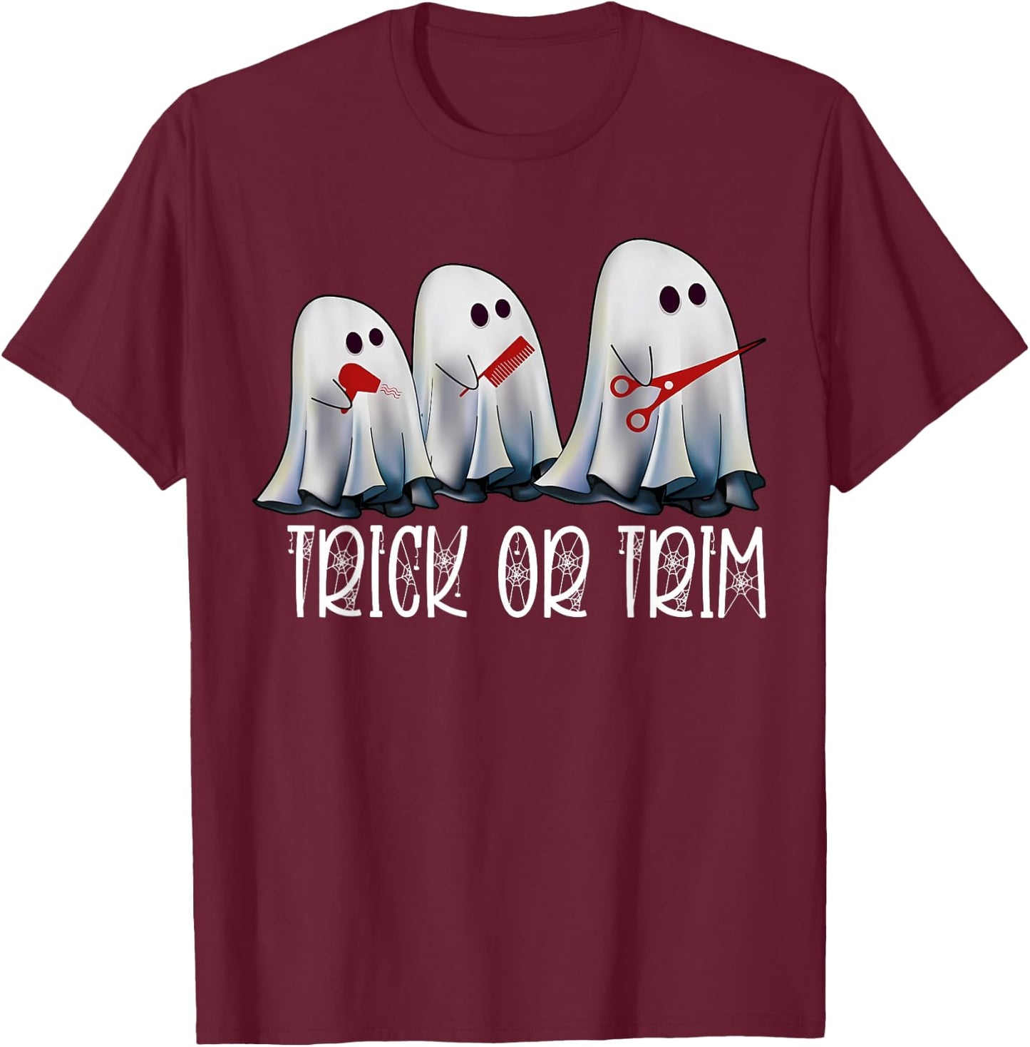 Funny Halloween Hairstylist Ghost Trick Or Trim Spooky T-Shirt - T-Shirt | Maroon