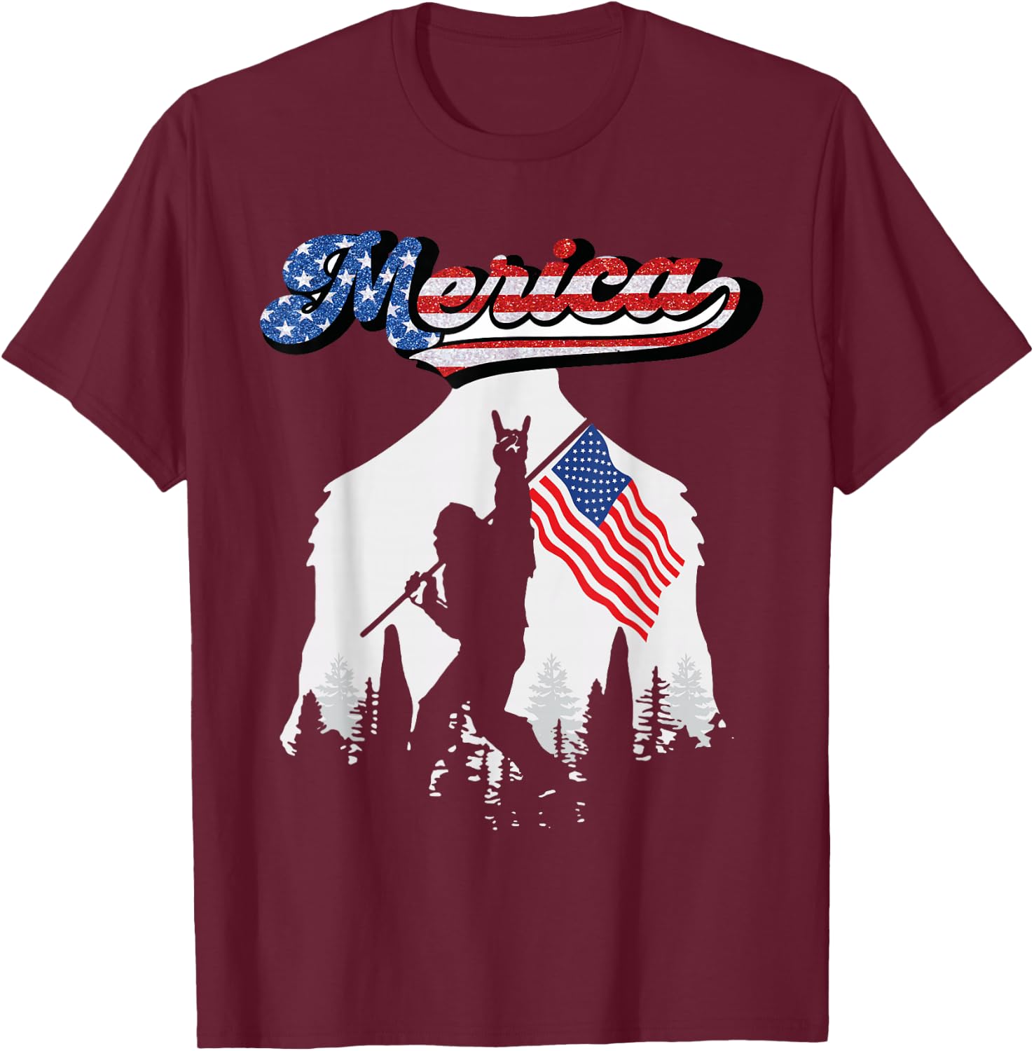Bigfoot 4th of July American USA Flag Patriotic Men T-Shirt - T-Shirt | Maroon