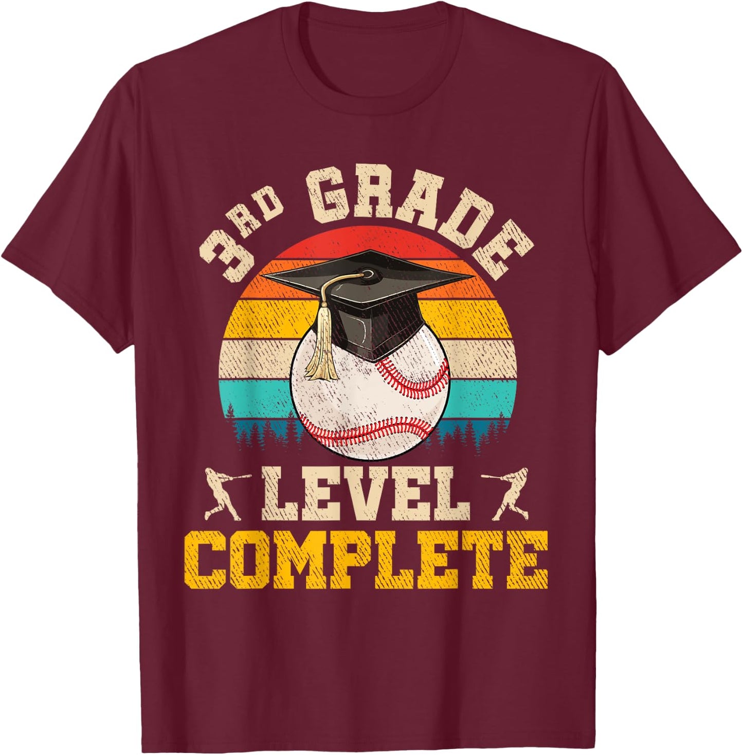 3rd Grade Level Complete Baseball Boy Last Day Of School T-Shirt - T-Shirt | Maroon