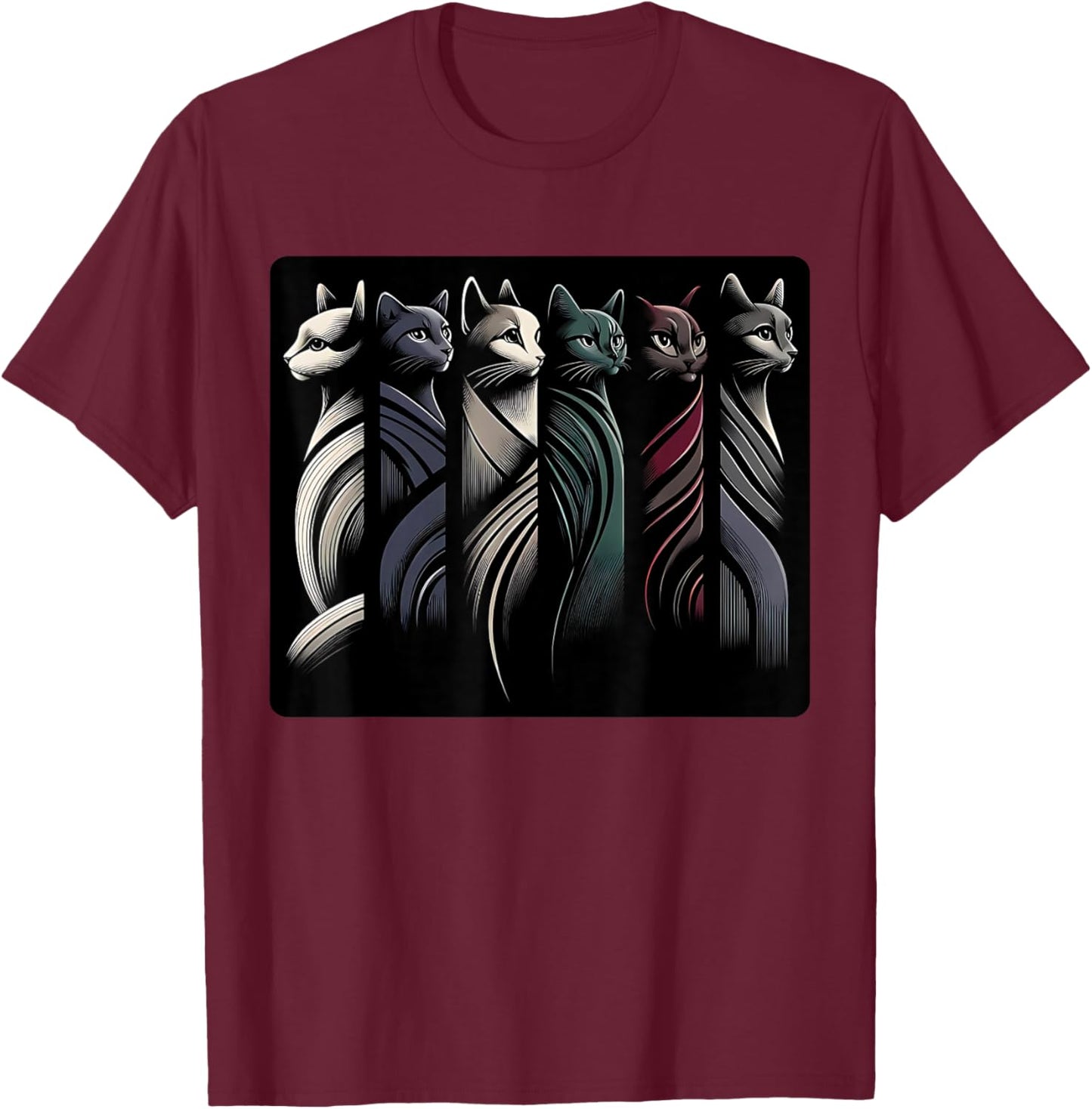 Cool Vintage Retro Mid-Century Long Neck Cats 50s 60s Style T-Shirt - T-Shirt | Maroon