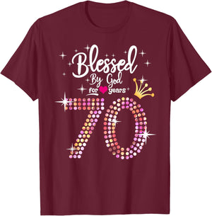Blessed by God for 70 Years 70th Birthday Anniversary T-Shirt - T-Shirt | Maroon