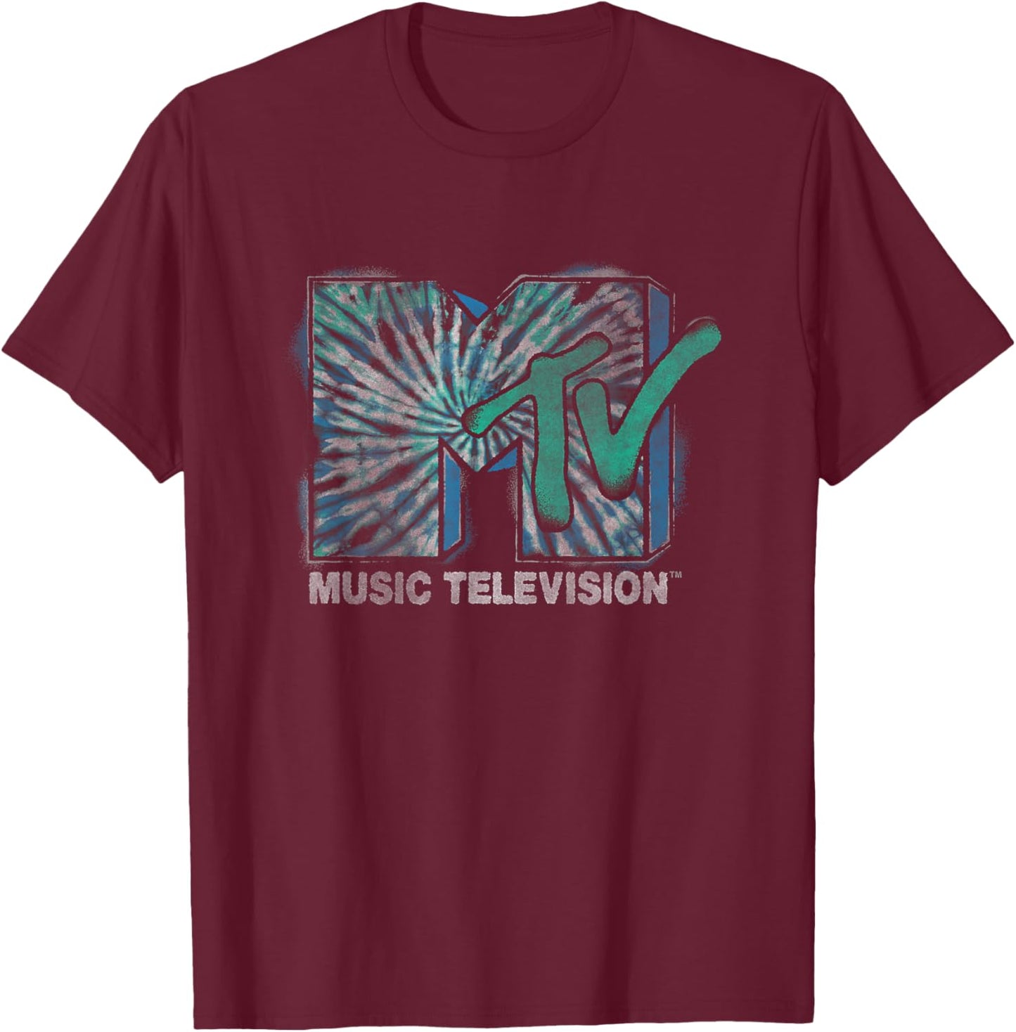 MTV Blue Green Tie Dyed I Want My MTV Front & Back T-Shirt - T-Shirt | Maroon