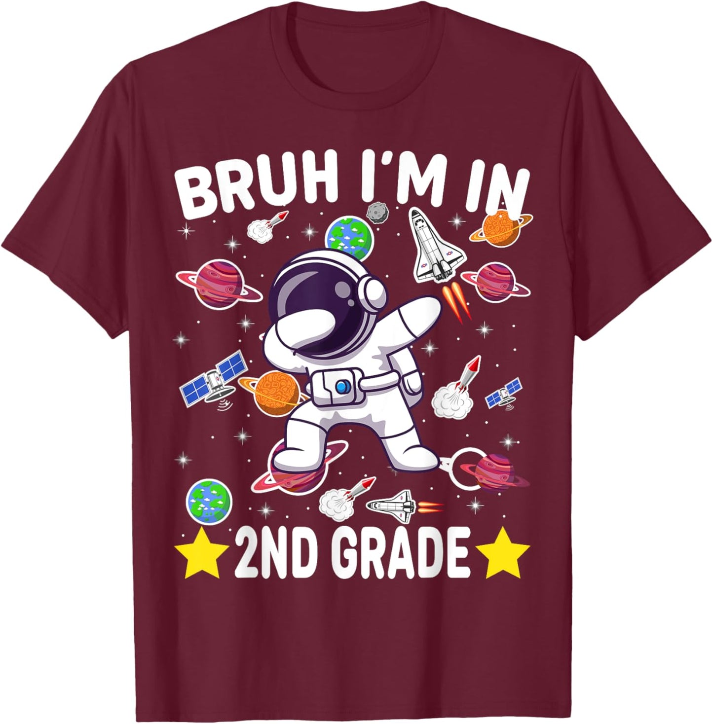 Second Grade Dabbing Boy Astronaut Bruh i'm in 2nd Grade T-Shirt - T-Shirt | Maroon