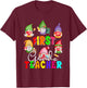 First Grade Teacher Cute Gnomes Holding Books Pencils T-Shirt - T-Shirt | Maroon