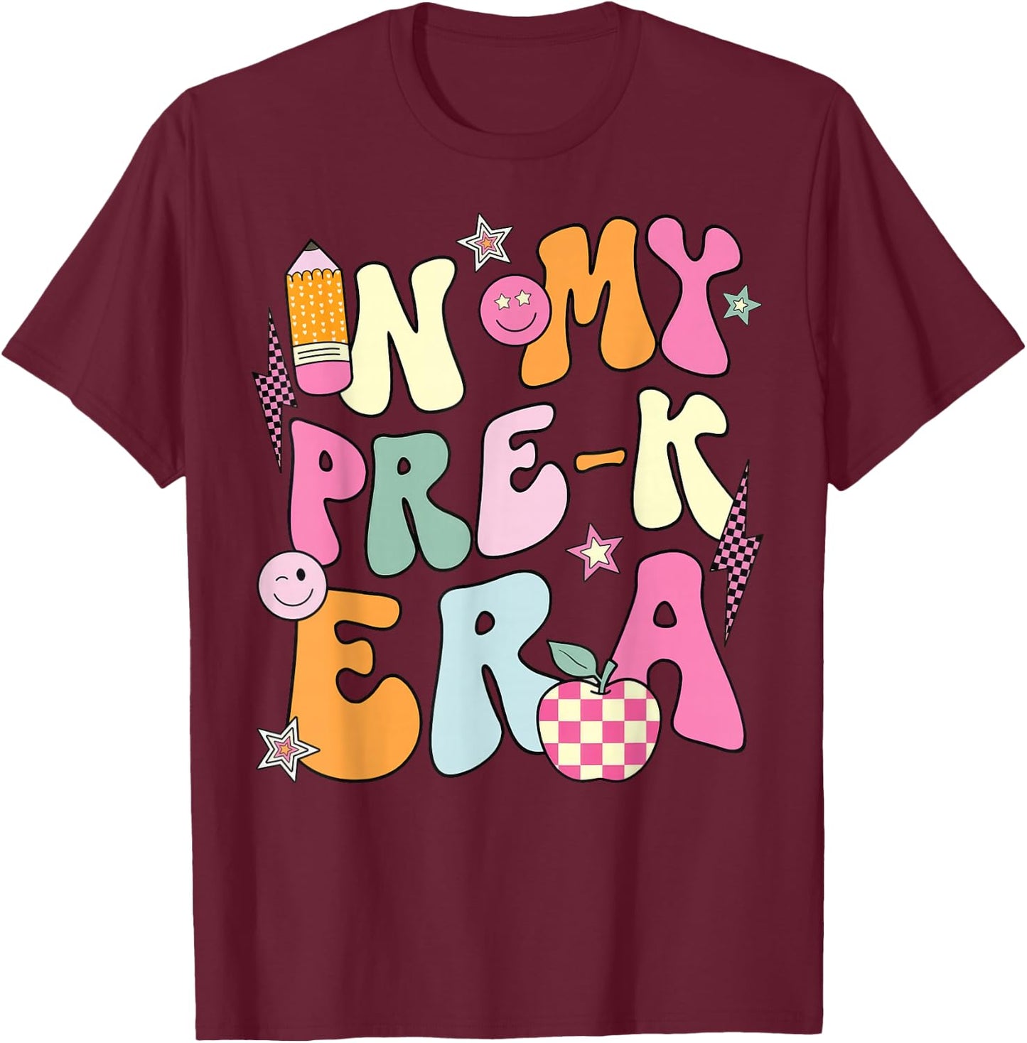 In My Pre K Era Retro Teacher Back To School T-Shirt - T-Shirt | Maroon