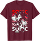 Sonic The Hedgehog Stacked Repeating Name Retro Shot T-Shirt - T-Shirt | Maroon