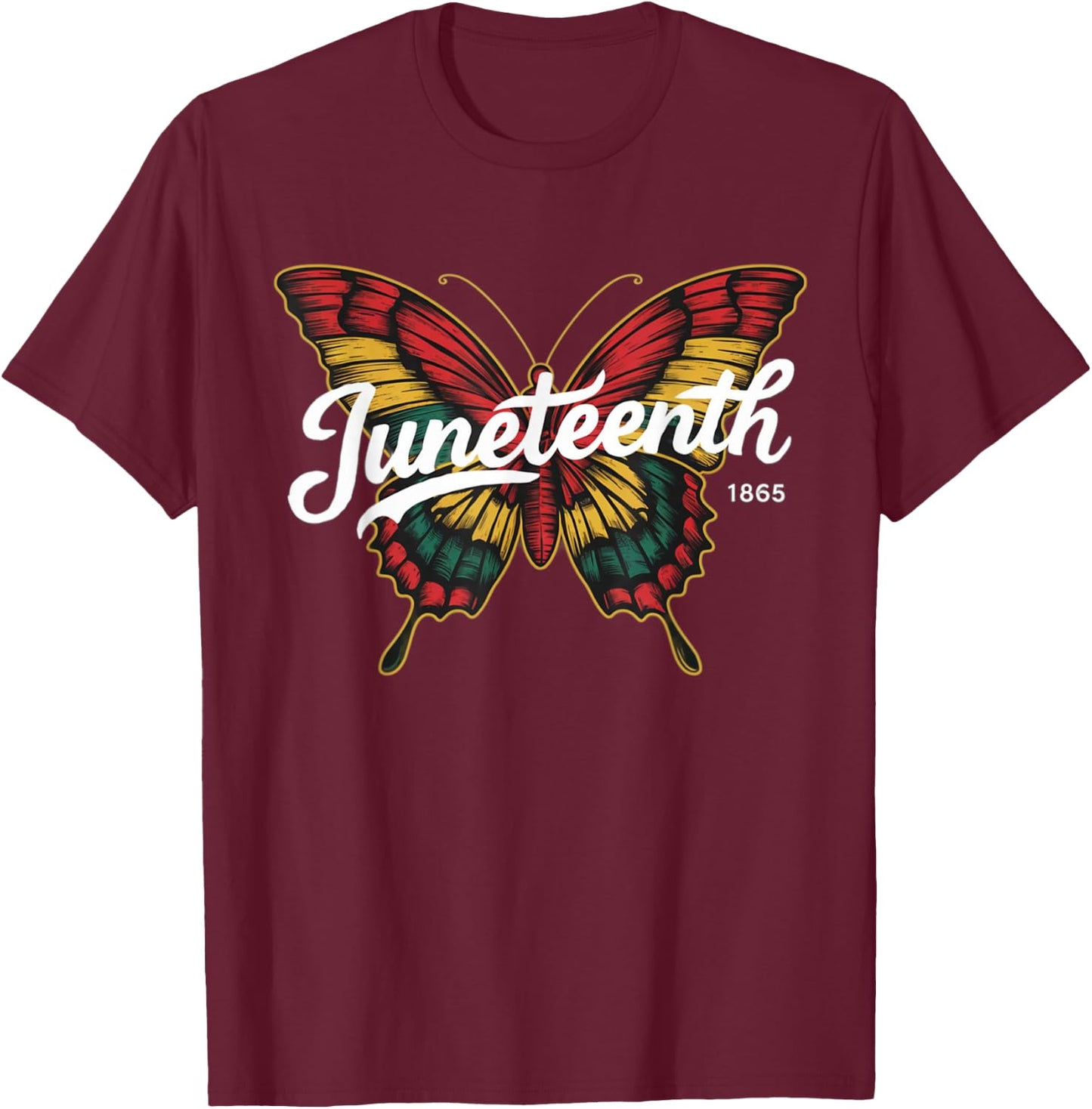Juneteenth 1865 Butterfly Women Black Girl T-Shirt - T-Shirt | Maroon
