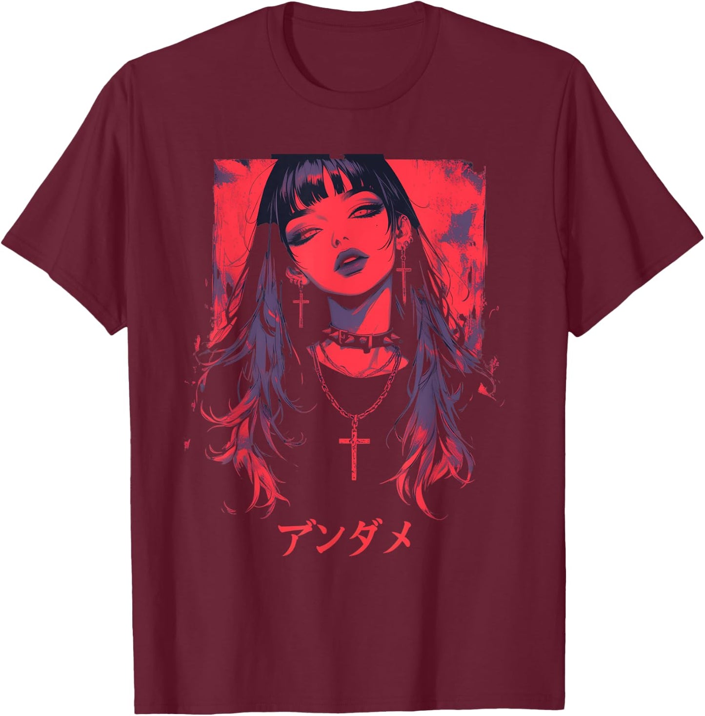 Gothic Anime Demon Waifu Cute Japan Manga Vaporware Retro T-Shirt - T-Shirt | Maroon