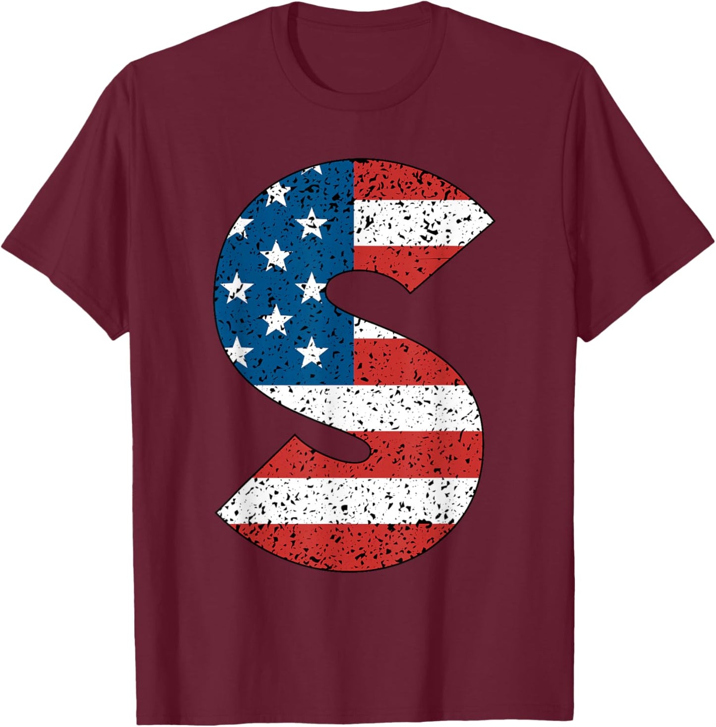 Letter S USA Flag Matching 4th of July Family Red White Blue T-Shirt - T-Shirt | Maroon