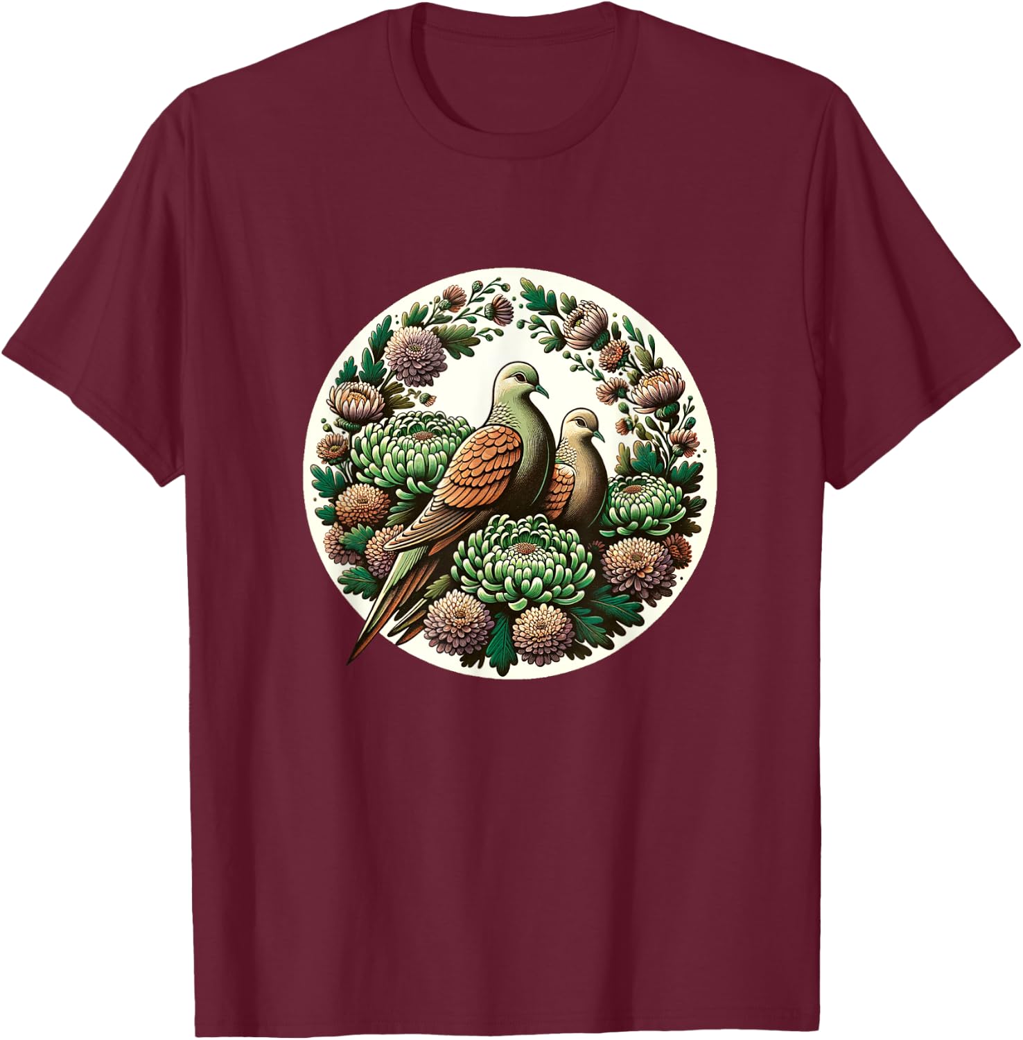 Mourning Doves Art Beautiful Bird Love T-Shirt - T-Shirt | Maroon