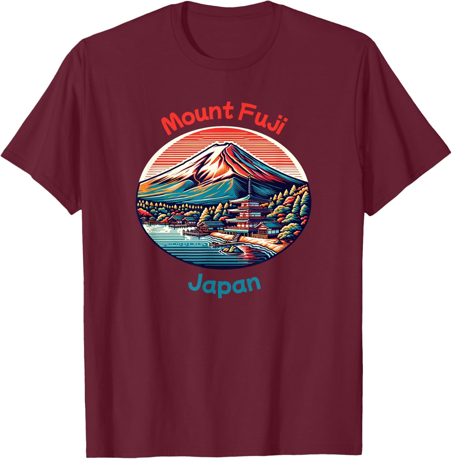 Mt Fuji Mountain Vintage Japanese T-Shirt - T-Shirt | Maroon