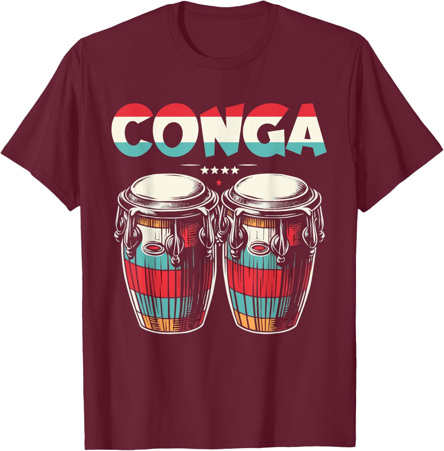 Conga Retro Style Colorful Conga Drums T-Shirt - T-Shirt | Maroon