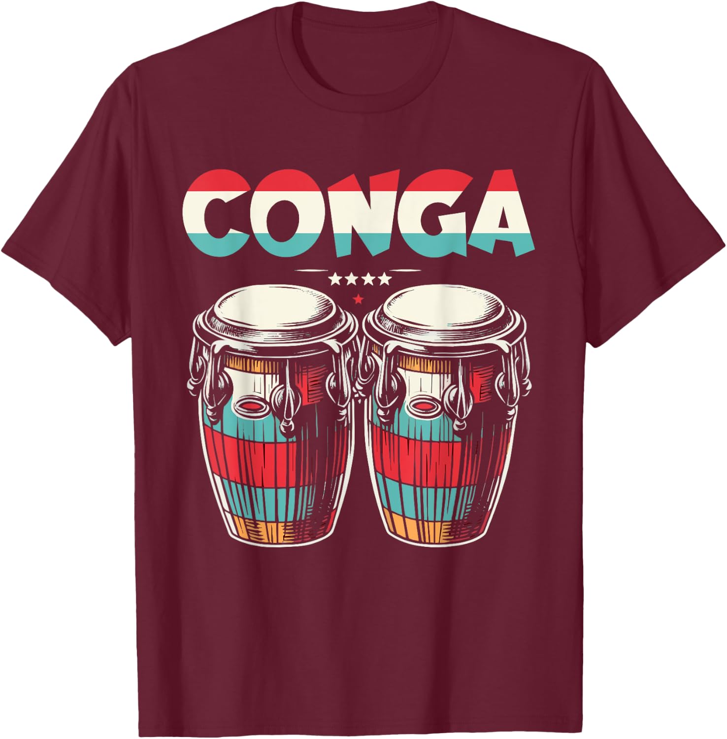 Conga Retro Style Colorful Conga Drums T-Shirt - T-Shirt | Maroon