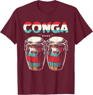 Conga Retro Style Colorful Conga Drums T-Shirt - T-Shirt | Maroon