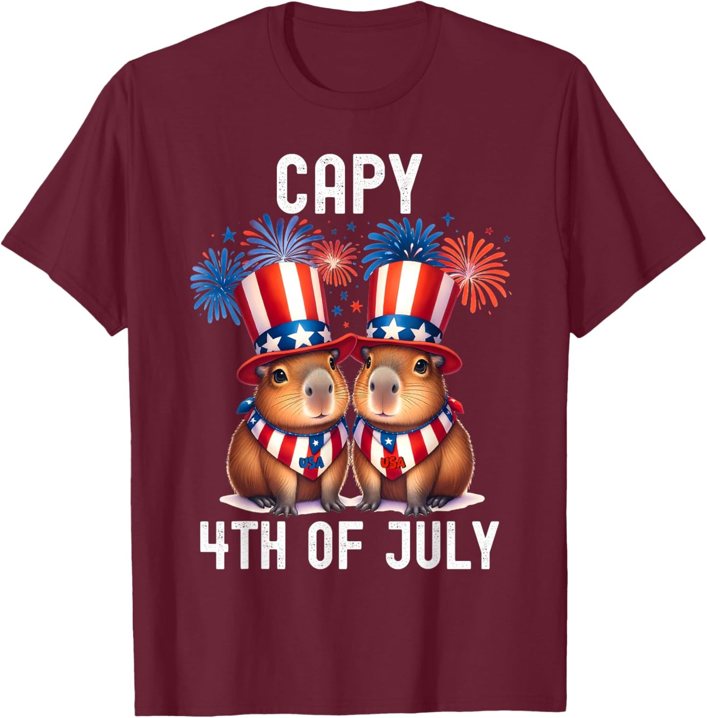 Capy 4th Of July Funny Capybara Patriotic American Flag Kids T-Shirt - T-Shirt | Maroon