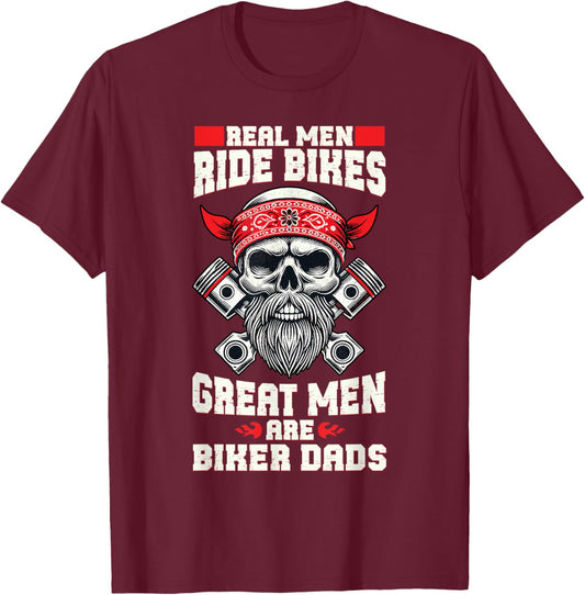 Great Men Are Biker Dads Motorcycle Lover Father's Day T-Shirt - T-Shirt | Maroon