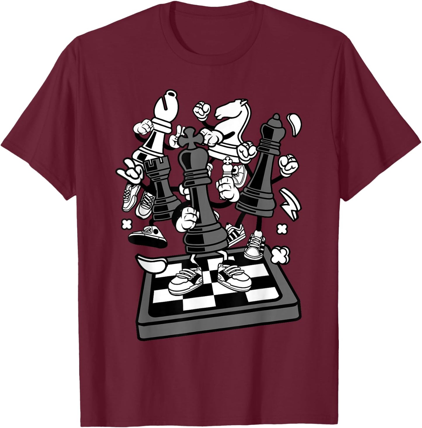 Comic Figure | Chess Player Chess Board T-Shirt - T-Shirt | Maroon