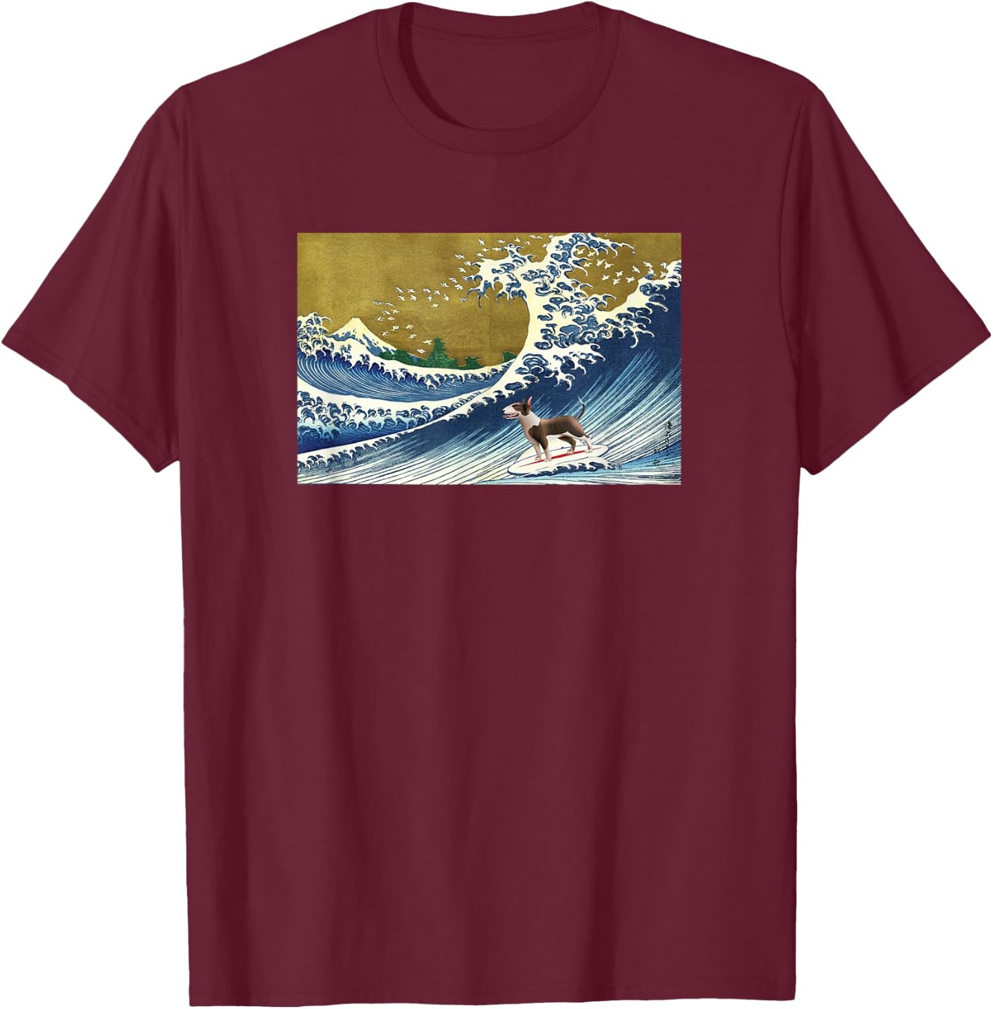 Funny Retro Vintage Bully Surfing A Wave Bull Terrier Lover T-Shirt - T-Shirt | Maroon