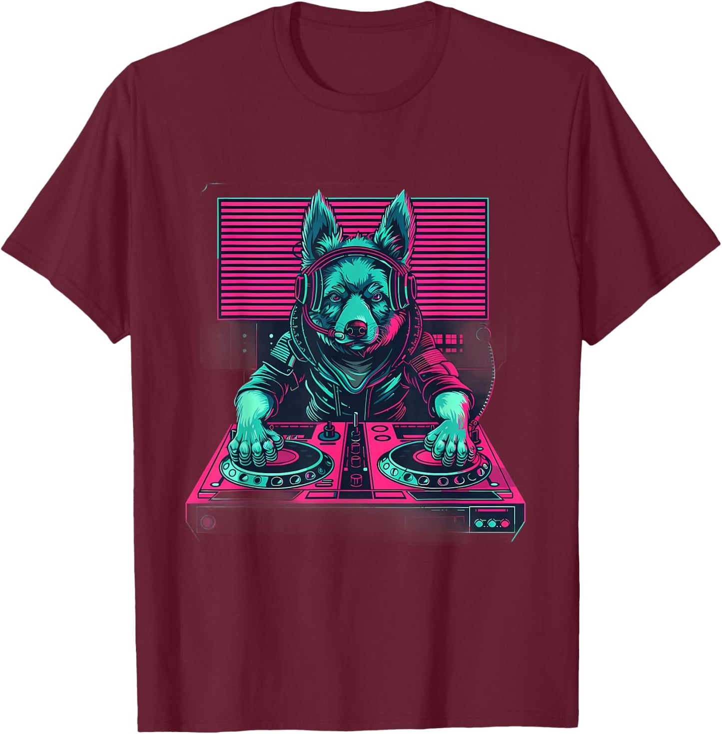 Dog Music DJ Techno Turntable DJ Dog Artwork EDM Beatmaker T-Shirt - T-Shirt | Maroon