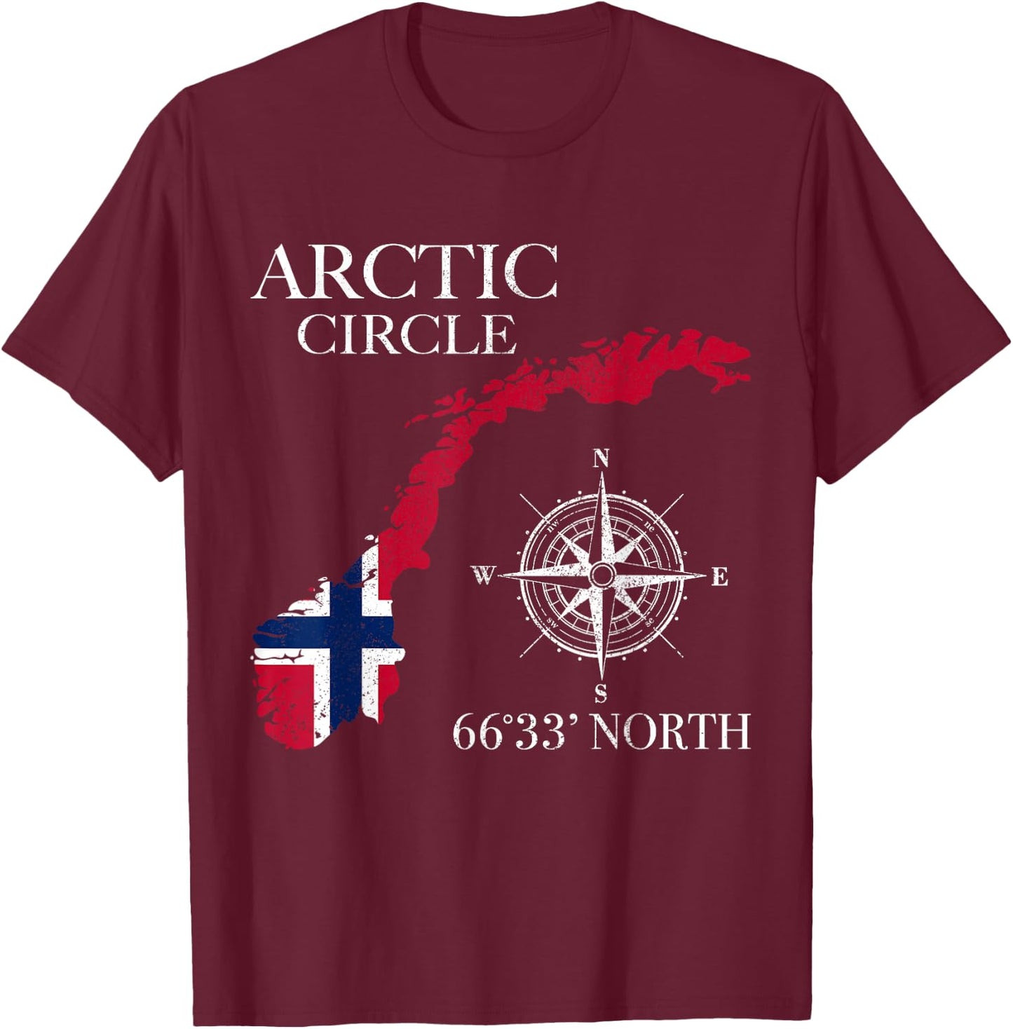 Norway Arctic Circle Norwegian Flag Pride Souvenir Norge T-Shirt - T-Shirt | Maroon